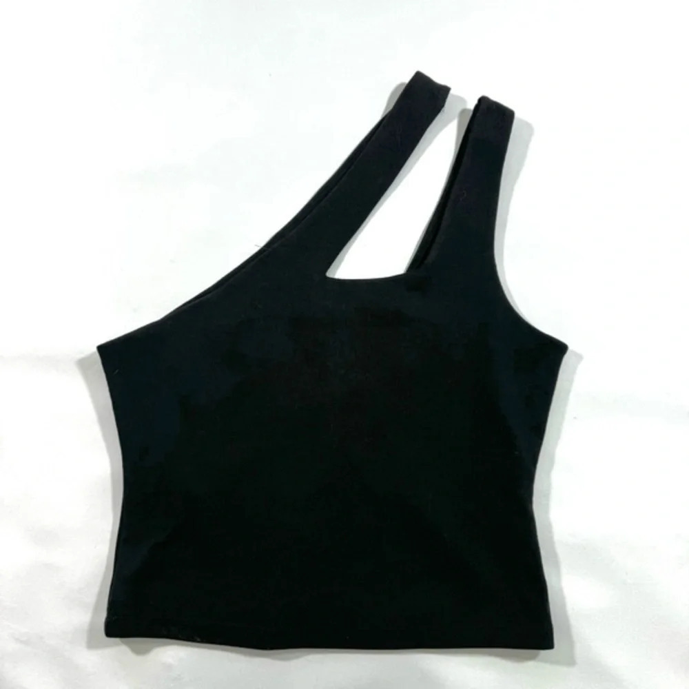Grey Lab Asymmetrical Double Strap Tank Top Black